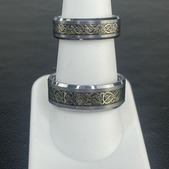 His and Hers Tungsten Carbide Celtic Dragon Bands - Picture 3 of 11